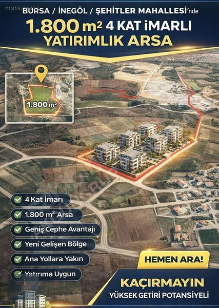 AKGÜN'DEN SATILIK YENİ İNEGÖL ŞEHİTLER MH 1800m2 FIRSAT ARSA Fotoğraf 1
